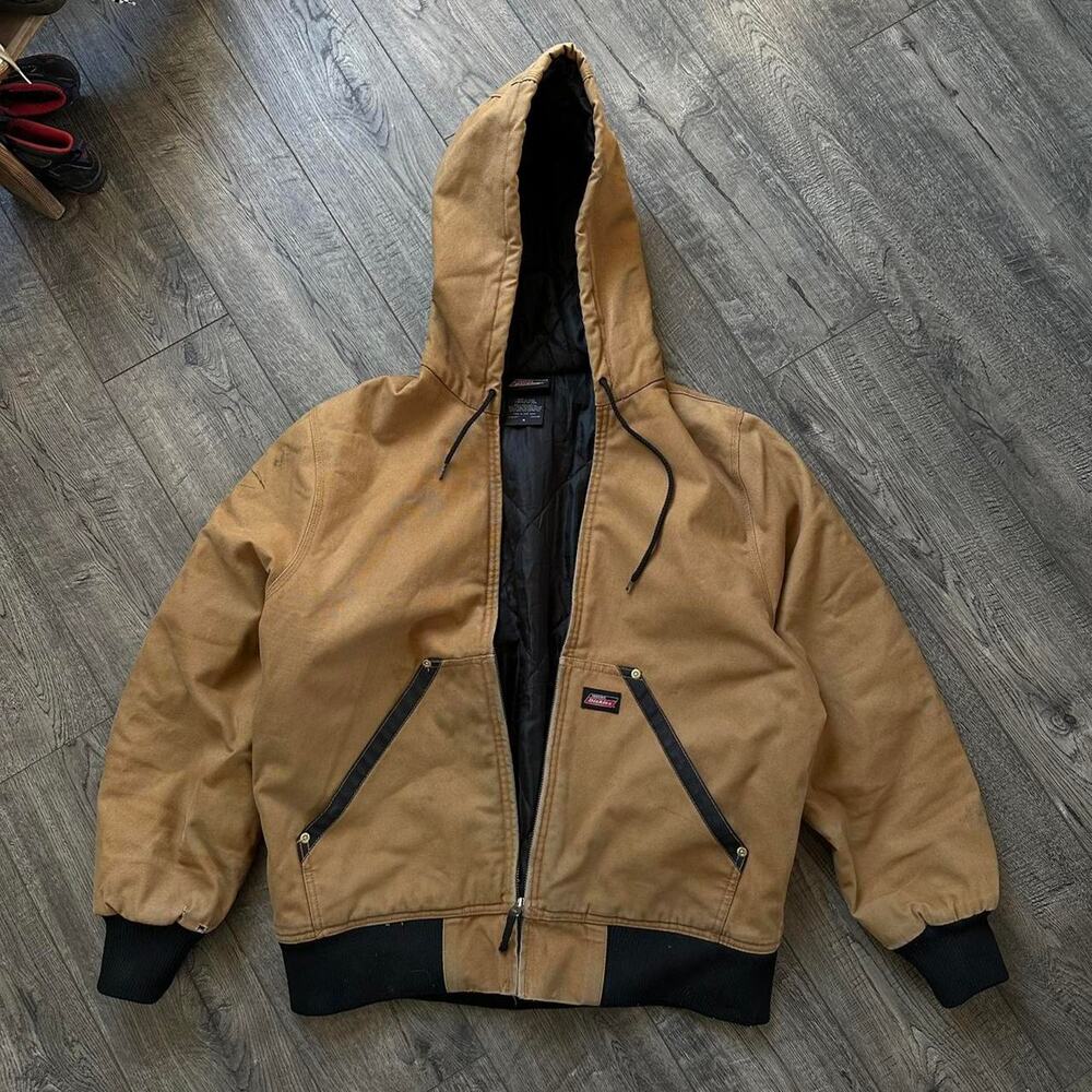 Swag Vintage Y2K Thrashed Dickies Brown Canvas Hooded Work Jacket - Picture 2 of 8